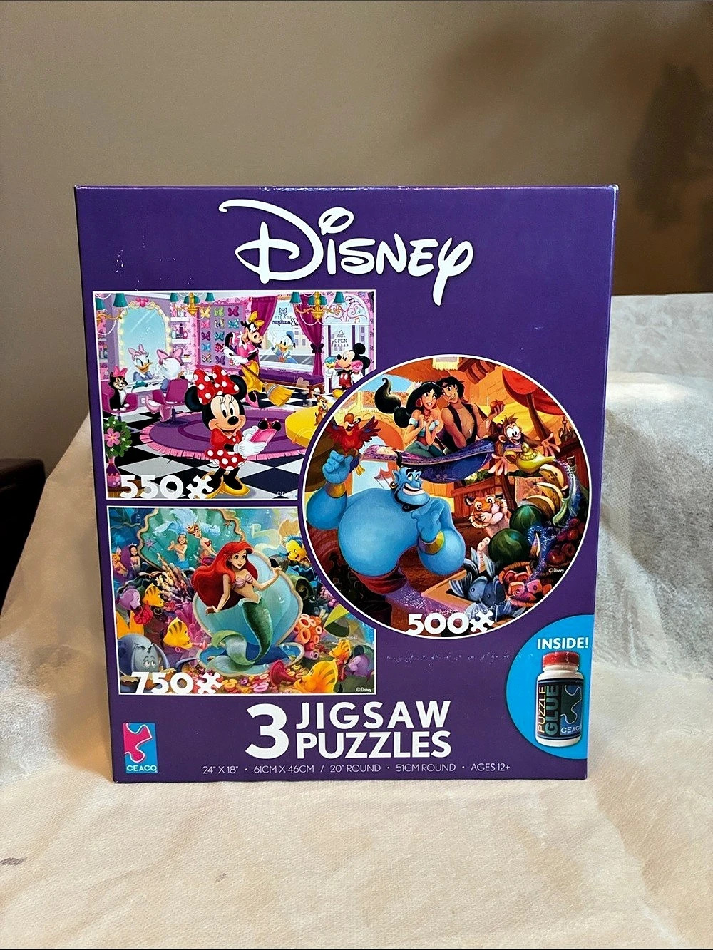 Disney 3 Jigsaw Puzzles Purple Multicolor NWT